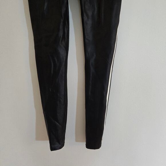 SPANX Faux Leather Leggings White Side Stripe Black Size Small - Picture 7 of 10